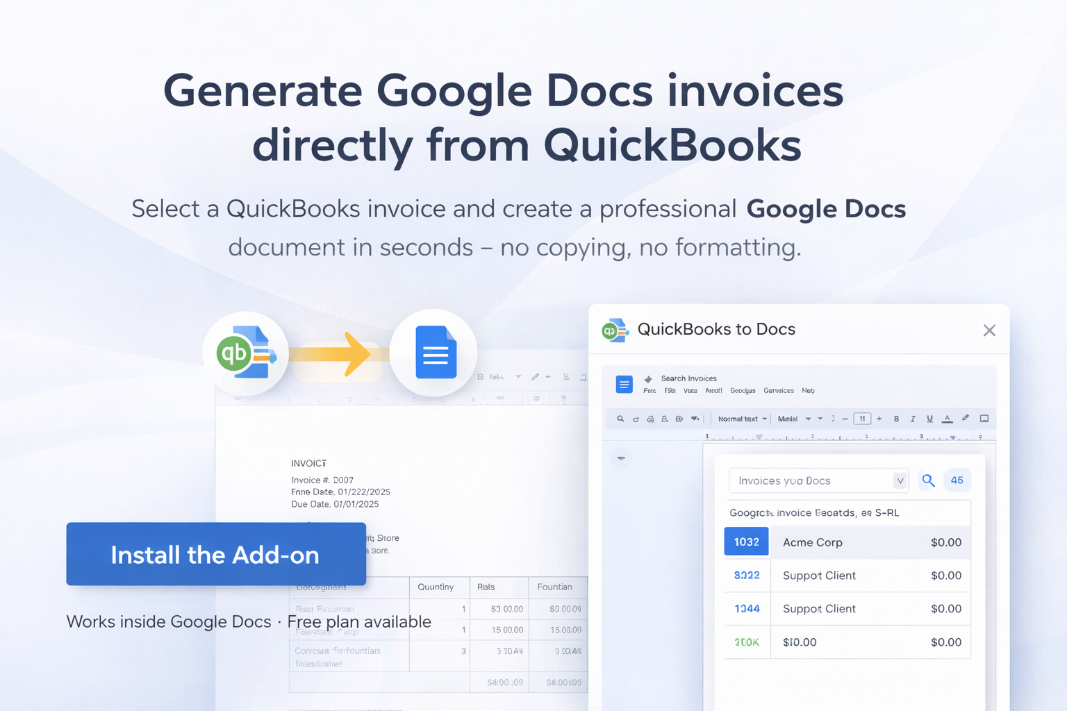 QuickBooks to Docs add-on inside Google Docs